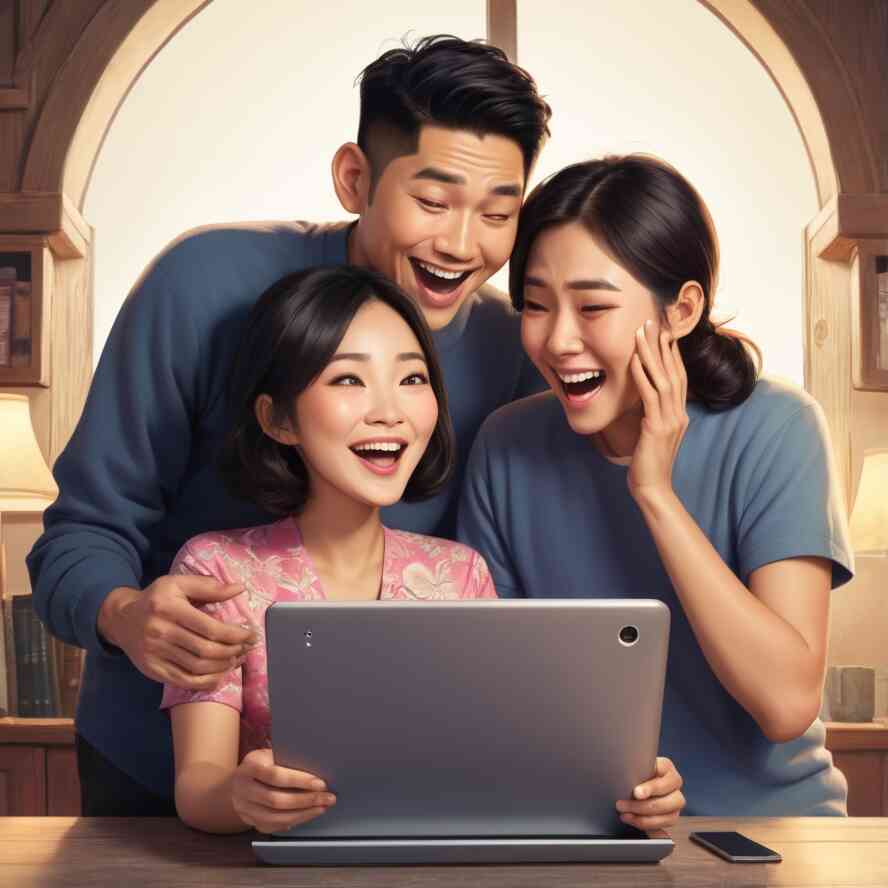 Uma família feliz por ter entendido um texto.